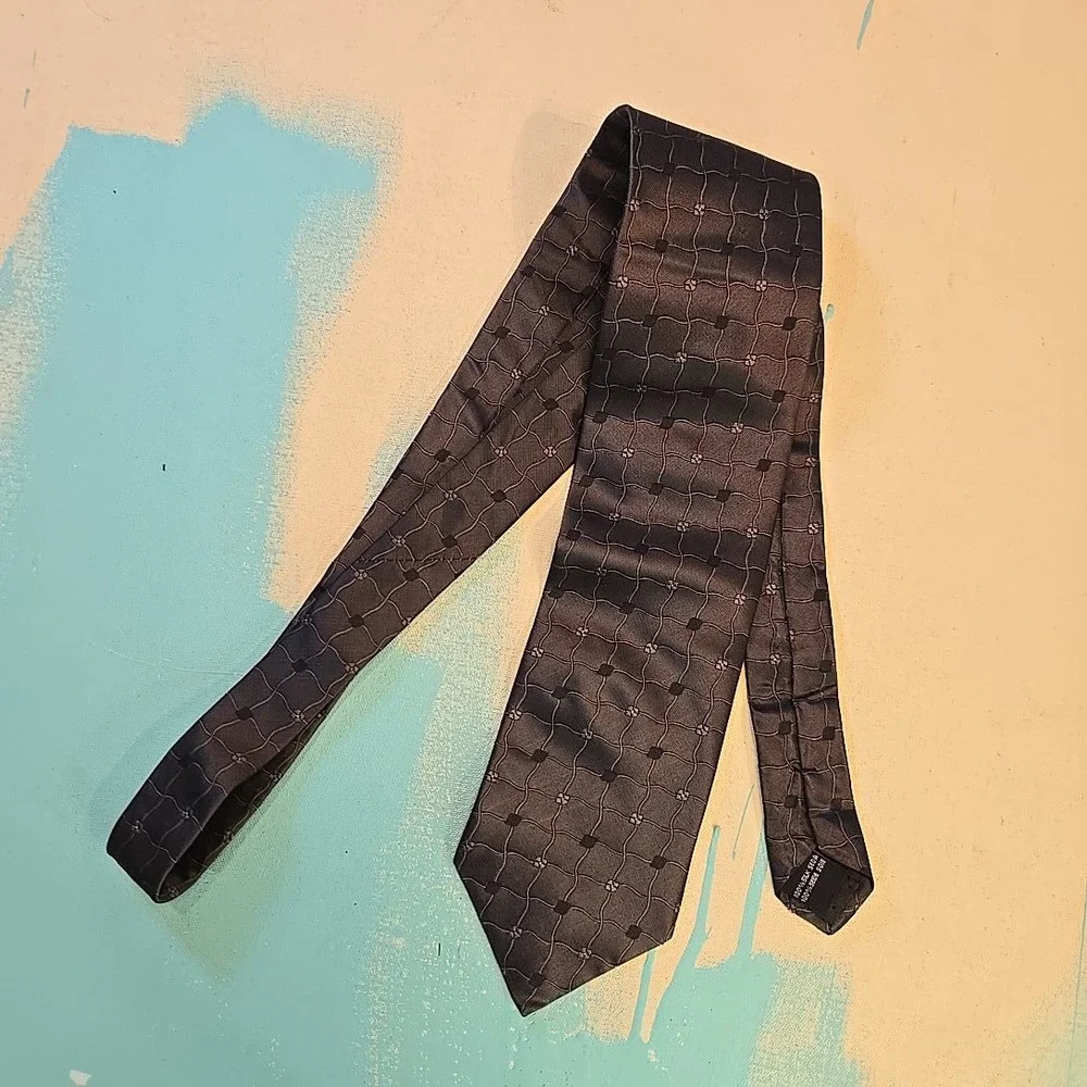 Cherkoori Reine Seide Silk Tie Black Geometric Square Mod Gothic 58x3.25